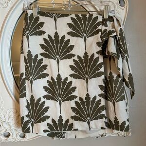 Loft Olive Green Leaf Palm Print Linen Wrap Skirt 4